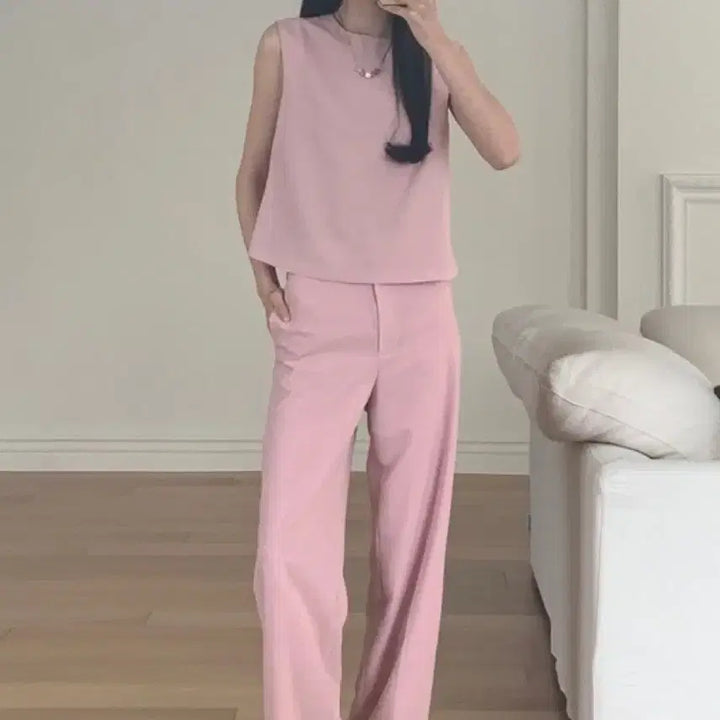 [BUNJANG] Eune Blanc Pink Blouse &amp; Slacks Set / 으네 블랑 블라우스 블랑 슬랙스 핑크 셋업