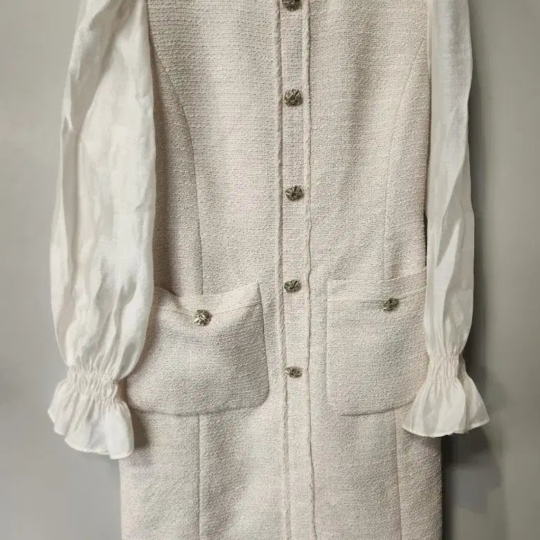 [BUNJANG] Ivory Tweed Line Dress / 라인 원피스