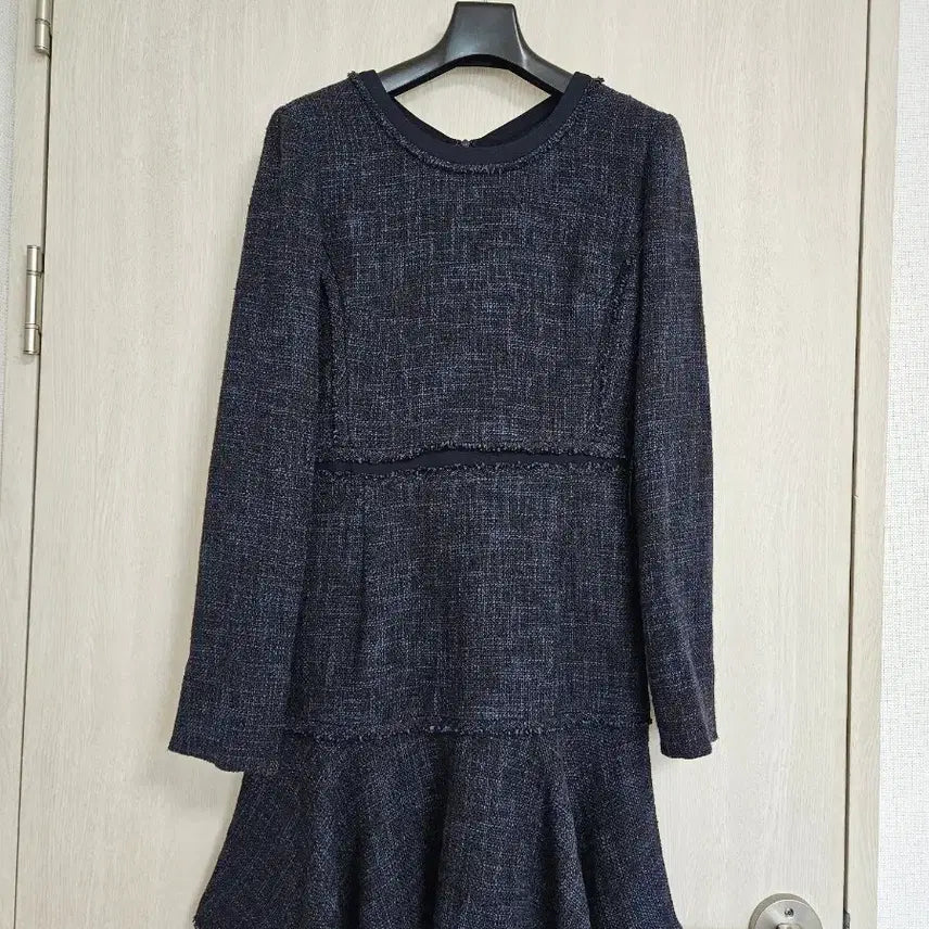 [BUNJANG] Plastic Island Tweed Flare Long Sleeve Dress / (새상품) 플라스틱아일랜드 네이비 트위드 플레어 롱슬리브 원피스, 하객룩