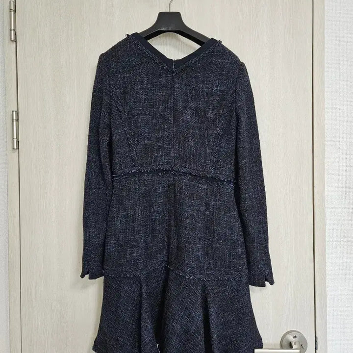 [BUNJANG] Plastic Island Tweed Flare Long Sleeve Dress / (새상품) 플라스틱아일랜드 네이비 트위드 플레어 롱슬리브 원피스, 하객룩