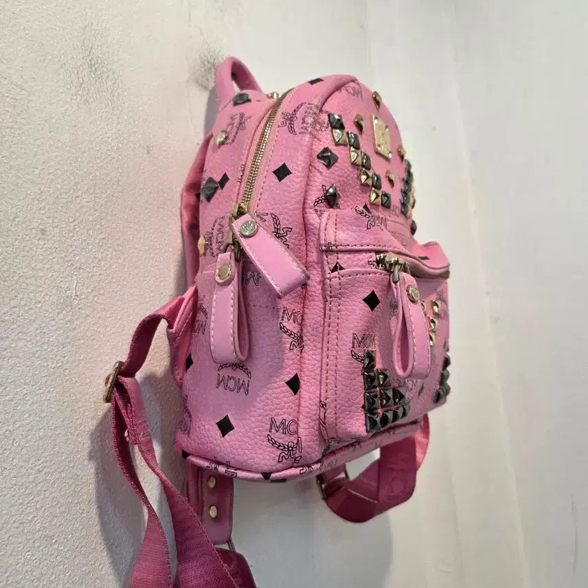 [BUNJANG] MCM Pink Studded Backpack Mini / MCM 핑크 스터드 백팩 미니