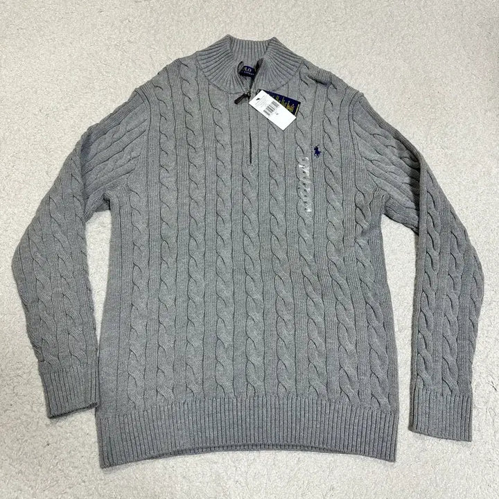[BUNJANG] Polo Ralph Lauren Cable Half-Zip Knit Sweater Gray XL / 폴로 랄프로렌 케이블 반집업 니트 그레이 XL