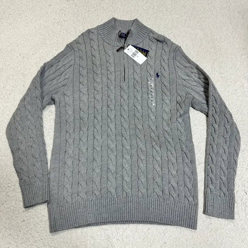 [BUNJANG] Polo Ralph Lauren Cable Half-Zip Knit Sweater Gray XL / 폴로 랄프로렌 케이블 반집업 니트 그레이 XL
