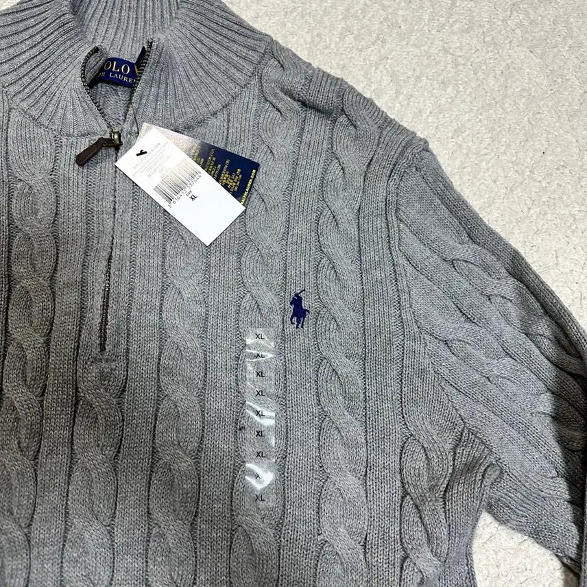 [BUNJANG] Polo Ralph Lauren Cable Half-Zip Knit Sweater Gray XL / 폴로 랄프로렌 케이블 반집업 니트 그레이 XL