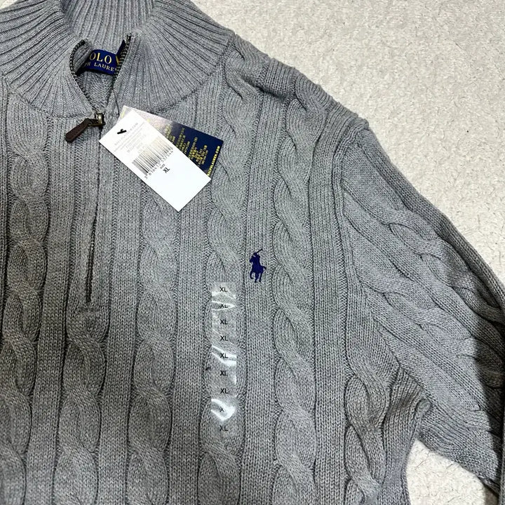 [BUNJANG] Polo Ralph Lauren Cable Half-Zip Knit Sweater Gray XL / 폴로 랄프로렌 케이블 반집업 니트 그레이 XL