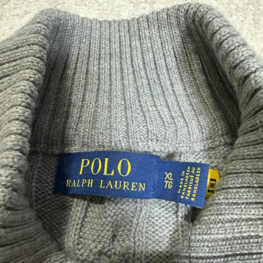 [BUNJANG] Polo Ralph Lauren Cable Half-Zip Knit Sweater Gray XL / 폴로 랄프로렌 케이블 반집업 니트 그레이 XL