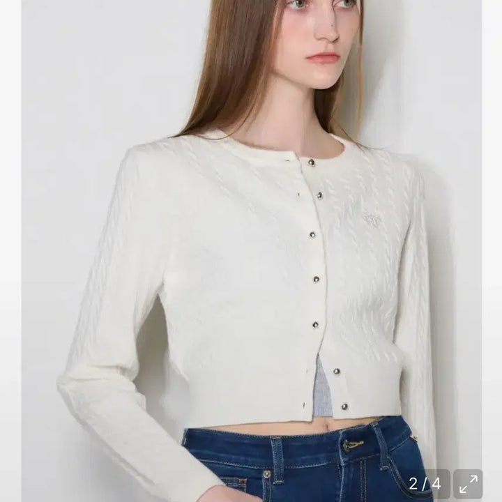 [BUNJANG] General Idea Cable Crop Cardigan White M / 제너럴아이디어 케이블 크롭 가디건 화이트 M