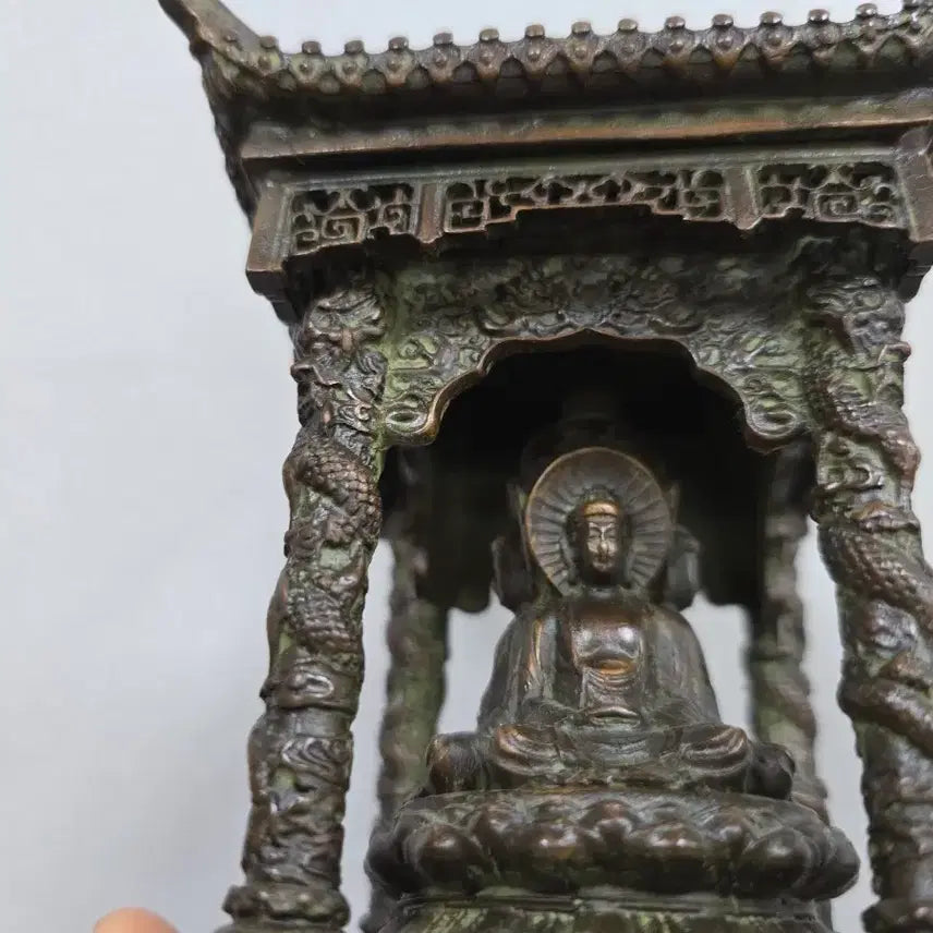 [BUNJANG] Antique Bronze Buddha Statue with Shrine and Pedestal / 골동품 청동 불상 불감 좌대