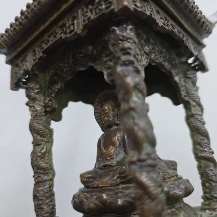 [BUNJANG] Antique Bronze Buddha Statue with Shrine and Pedestal / 골동품 청동 불상 불감 좌대