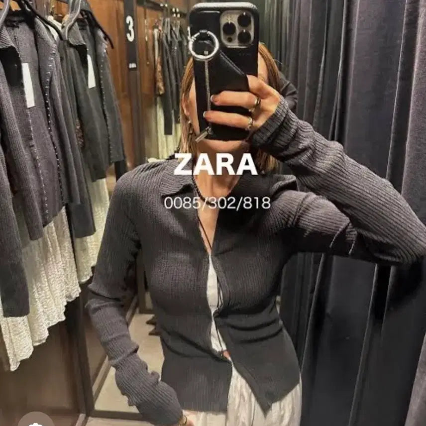 [BUNJANG] ZARA Ribbed Collar Cardigan Charcoal Gray L / ZARA 자라 골지 카라 가디건 차콜그레이 L