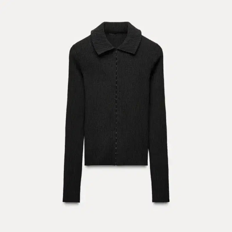 [BUNJANG] ZARA Ribbed Collar Cardigan Charcoal Gray L / ZARA 자라 골지 카라 가디건 차콜그레이 L