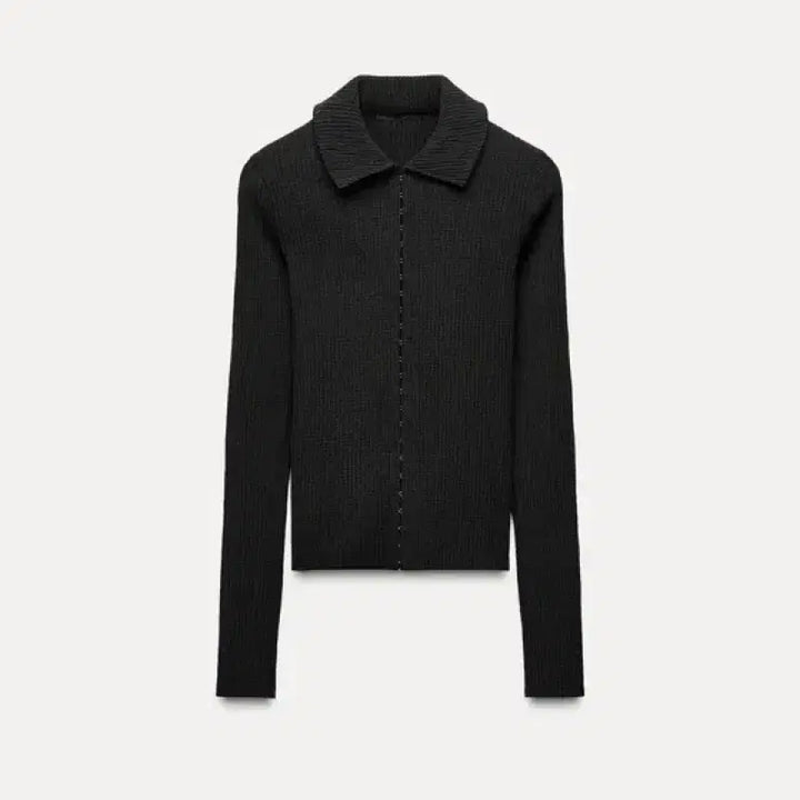 [BUNJANG] ZARA Ribbed Collar Cardigan Charcoal Gray L / ZARA 자라 골지 카라 가디건 차콜그레이 L