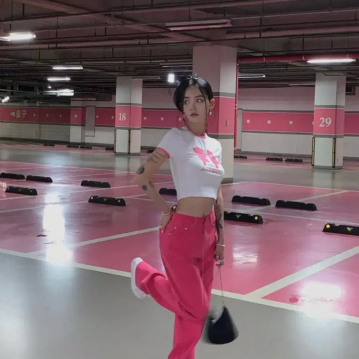 [BUNJANG] Pale Jade Wide Pants Pink / 페일 제이드 와이드 팬츠 m 핫핑크