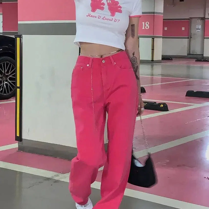 [BUNJANG] Pale Jade Wide Pants Pink / 페일 제이드 와이드 팬츠 m 핫핑크