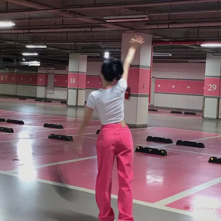 [BUNJANG] Pale Jade Wide Pants Pink / 페일 제이드 와이드 팬츠 m 핫핑크