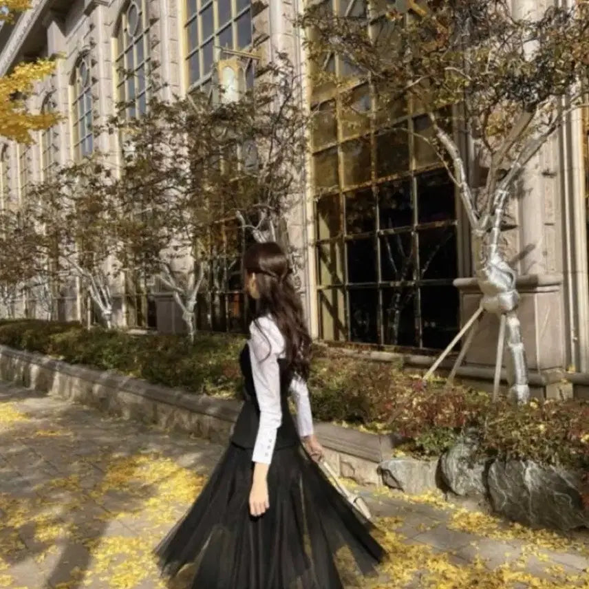 [BUNJANG] Labelle Blanc Black Chiffon Skirt / 라벨르블랑 블랙 샤스커트