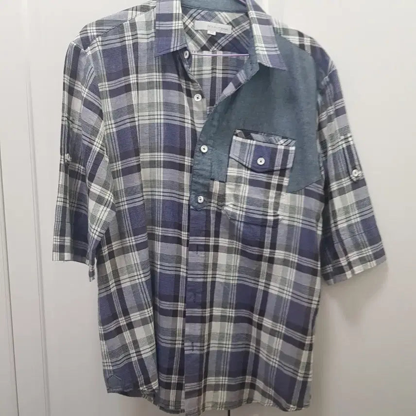 [BUNJANG] Solid Homme Check Short Sleeve Shirt / 솔리드옴므 체크 반팔 셔츠 100