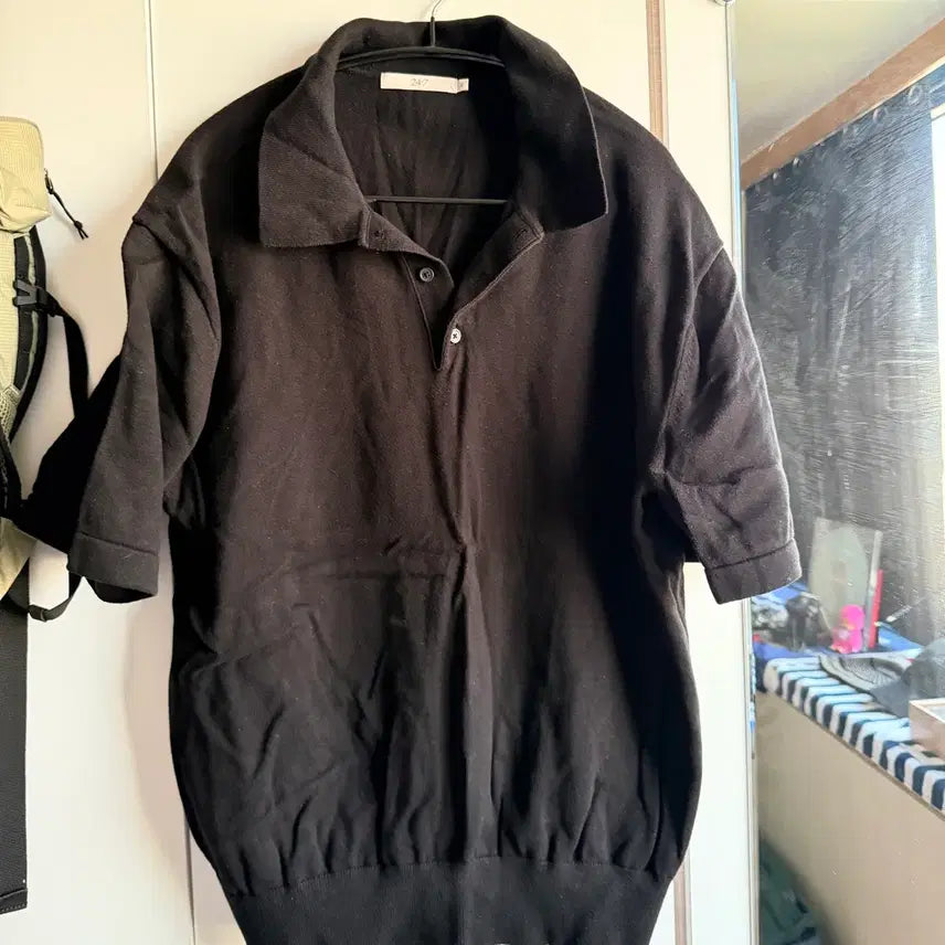 [BUNJANG] 24/7 Black Short Sleeve Knit Polo Shirt / 24/7 블랙 반팔 카라 니트 티셔츠 (100-105)