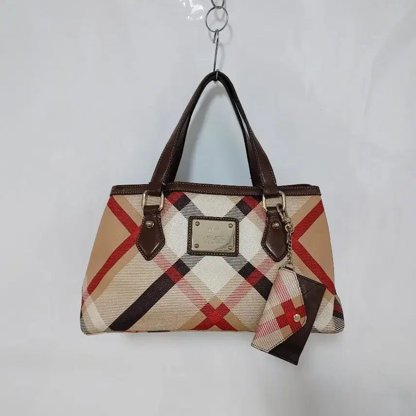 [BUNJANG] DAKS Leather Checkered Tote Bag / DAKS 닥스 소가죽배색 체크무늬 토트백