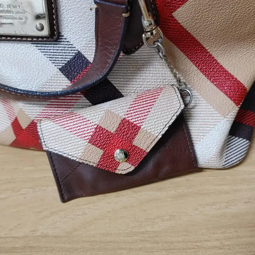 [BUNJANG] DAKS Leather Checkered Tote Bag / DAKS 닥스 소가죽배색 체크무늬 토트백
