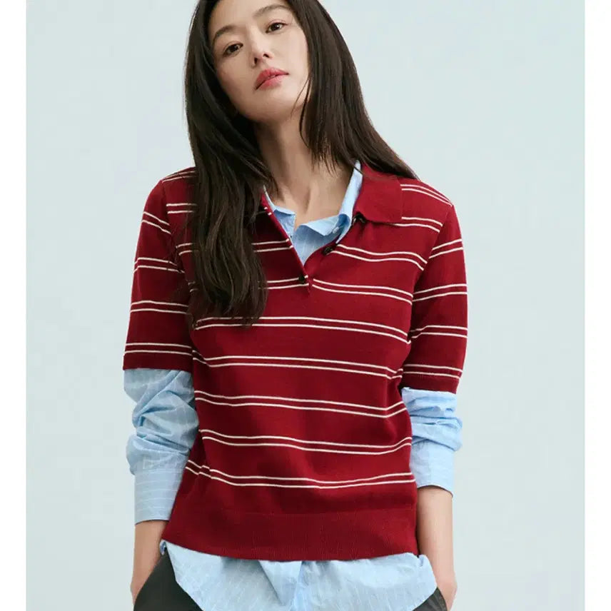 [SOLD OUT] 무배 탑텐 여성 수피마코튼 폴로 스웨터 니트 네이비