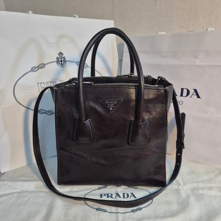 [BUNJANG] Prada Brown Leather Tote/Shoulder Bag / 프라다 브라운 레더 토트백 겸 숄더백