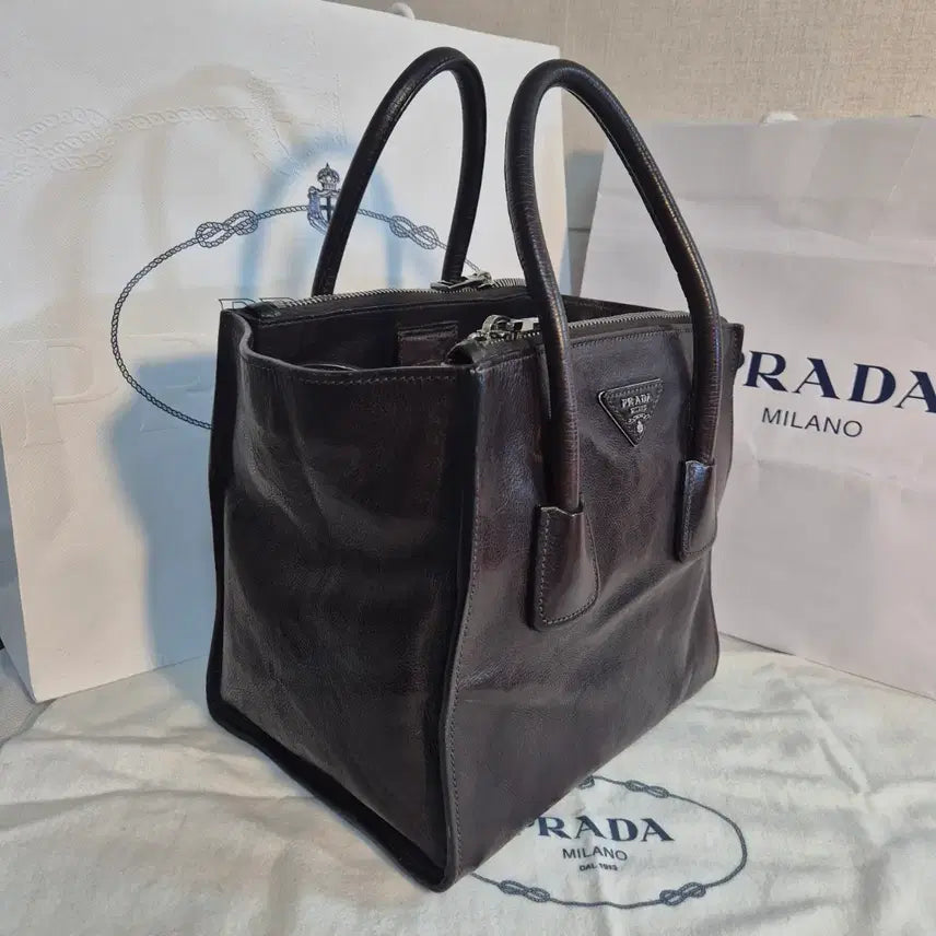 [BUNJANG] Prada Brown Leather Tote/Shoulder Bag / 프라다 브라운 레더 토트백 겸 숄더백