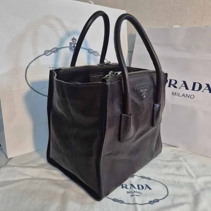 [BUNJANG] Prada Brown Leather Tote/Shoulder Bag / 프라다 브라운 레더 토트백 겸 숄더백