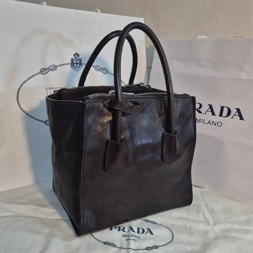 [BUNJANG] Prada Brown Leather Tote/Shoulder Bag / 프라다 브라운 레더 토트백 겸 숄더백