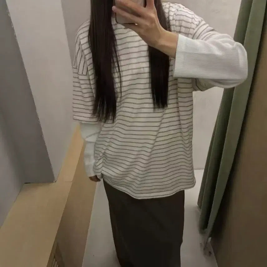 [BUNJANG] Layered Stripe Long Sleeve T-Shirt / 레이어드 스트라이프 긴팔 티셔츠