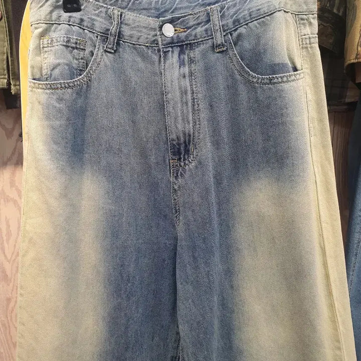 [BUNJANG] Vintage Yellow Brush Wide Denim Pants / (상태좋음) 옐로우 브러쉬 빈티지 와이드 데님 팬츠 M