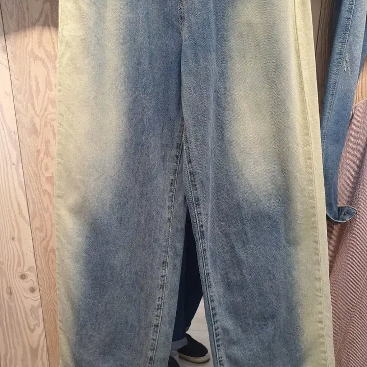 [BUNJANG] Vintage Yellow Brush Wide Denim Pants / (상태좋음) 옐로우 브러쉬 빈티지 와이드 데님 팬츠 M