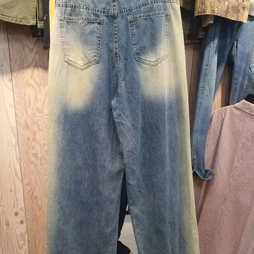 [BUNJANG] Vintage Yellow Brush Wide Denim Pants / (상태좋음) 옐로우 브러쉬 빈티지 와이드 데님 팬츠 M