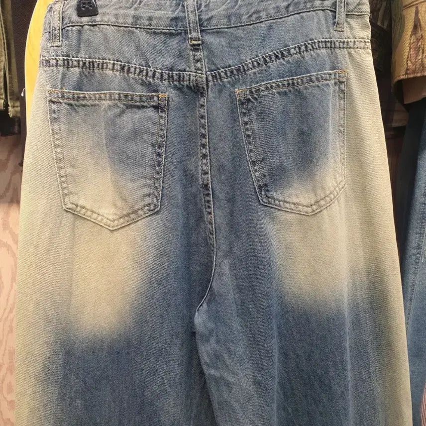 [BUNJANG] Vintage Yellow Brush Wide Denim Pants / (상태좋음) 옐로우 브러쉬 빈티지 와이드 데님 팬츠 M