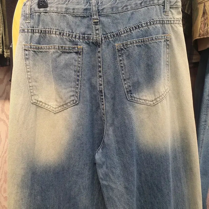 [BUNJANG] Vintage Yellow Brush Wide Denim Pants / (상태좋음) 옐로우 브러쉬 빈티지 와이드 데님 팬츠 M