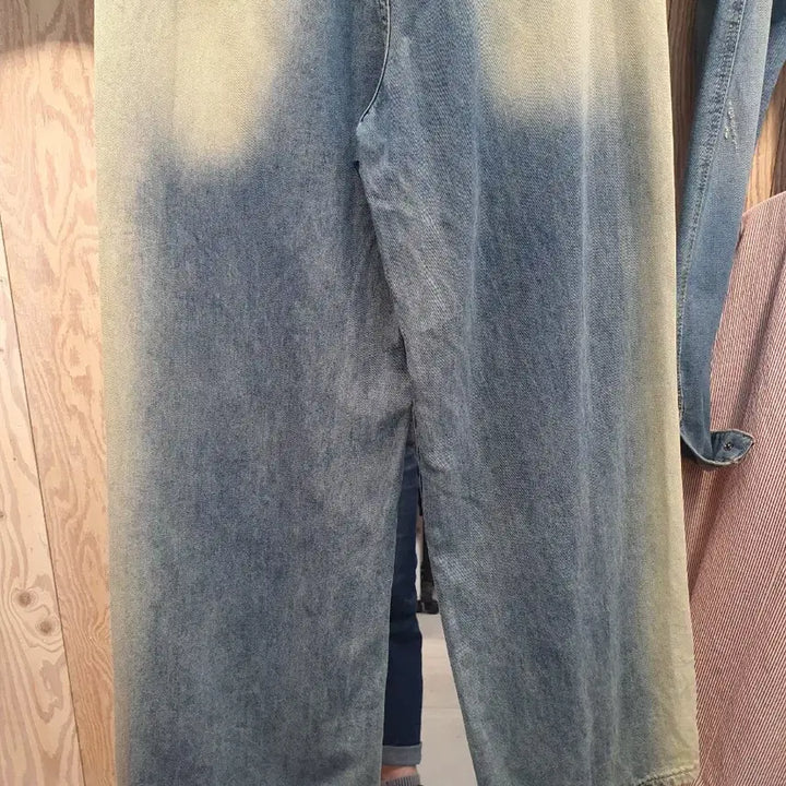 [BUNJANG] Vintage Yellow Brush Wide Denim Pants / (상태좋음) 옐로우 브러쉬 빈티지 와이드 데님 팬츠 M