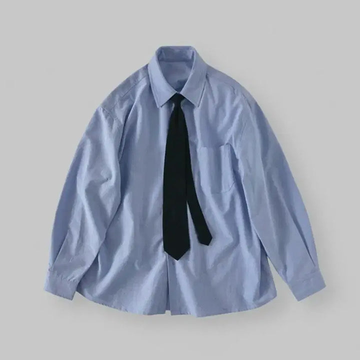 [BUNJANG] Lafarge Store Solid Oxford Tie Shirt Royal Blue / [넥타이 set] 라퍼지스토어 솔리드 오버핏 옥스포드 타이셔츠 로얄 블루