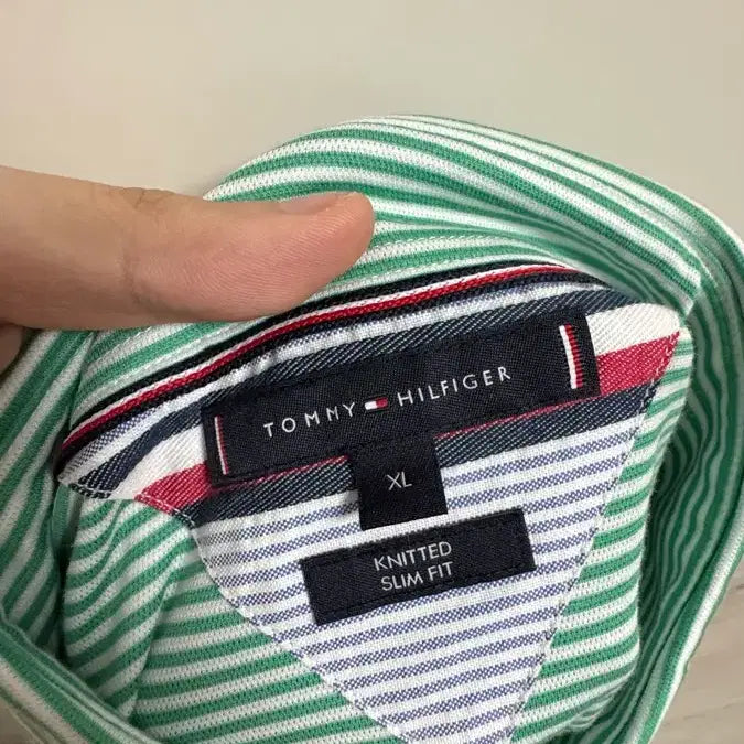 [BUNJANG] Tommy Hilfiger Slim Fit Green Striped Shirt / [XL] 타미힐피거 슬림핏 그린 스트라이프 셔츠