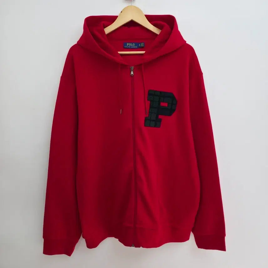 [BUNJANG] Polo Ralph Lauren Check Logo Patch Red Hooded Zip-up / [XL] 폴로 랄프로렌 체크 로고 패치 레드 후드 집업