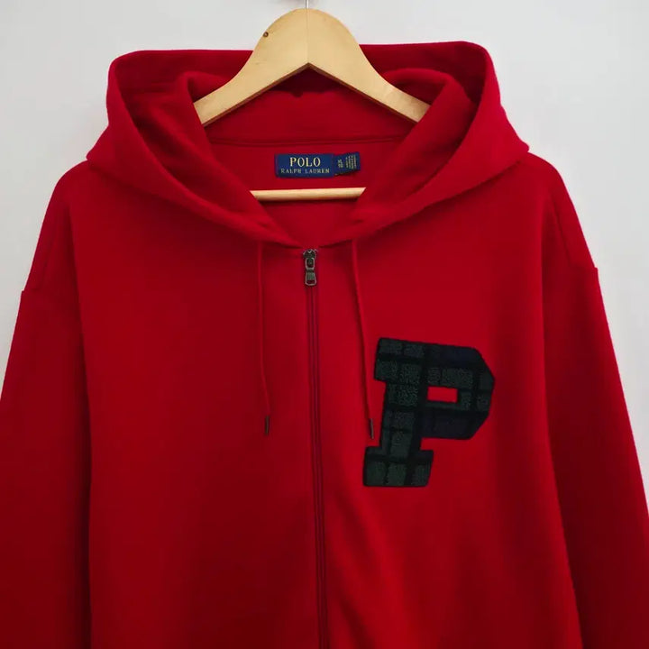 [BUNJANG] Polo Ralph Lauren Check Logo Patch Red Hooded Zip-up / [XL] 폴로 랄프로렌 체크 로고 패치 레드 후드 집업