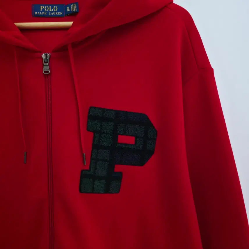 [BUNJANG] Polo Ralph Lauren Check Logo Patch Red Hooded Zip-up / [XL] 폴로 랄프로렌 체크 로고 패치 레드 후드 집업