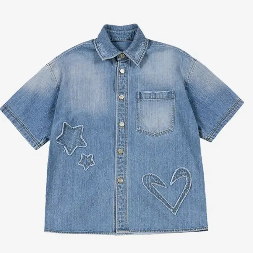 [BUNJANG] The Museum Visitor Denim Short Sleeve Shirt / 더뮤지엄비지터 데님 반팔 셔츠