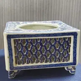 [BUNJANG] Qing Dynasty Celadon Porcelain Floral Square Incense Burner / 건륭년제 청화백자 투조 화훼문 방형 향로 중국도자기 골동품 미술품 수집품