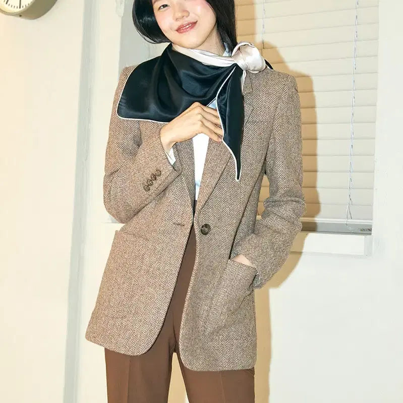 [BUNJANG] Hana Bo Harris Tweed Herringbone Brown Wool Jacket / 아보아보 하나보 no.2 해리스 트위드 헤링본 브라운 울자켓