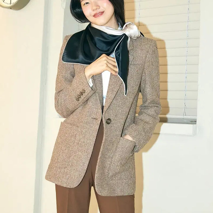 [BUNJANG] Hana Bo Harris Tweed Herringbone Brown Wool Jacket / 아보아보 하나보 no.2 해리스 트위드 헤링본 브라운 울자켓