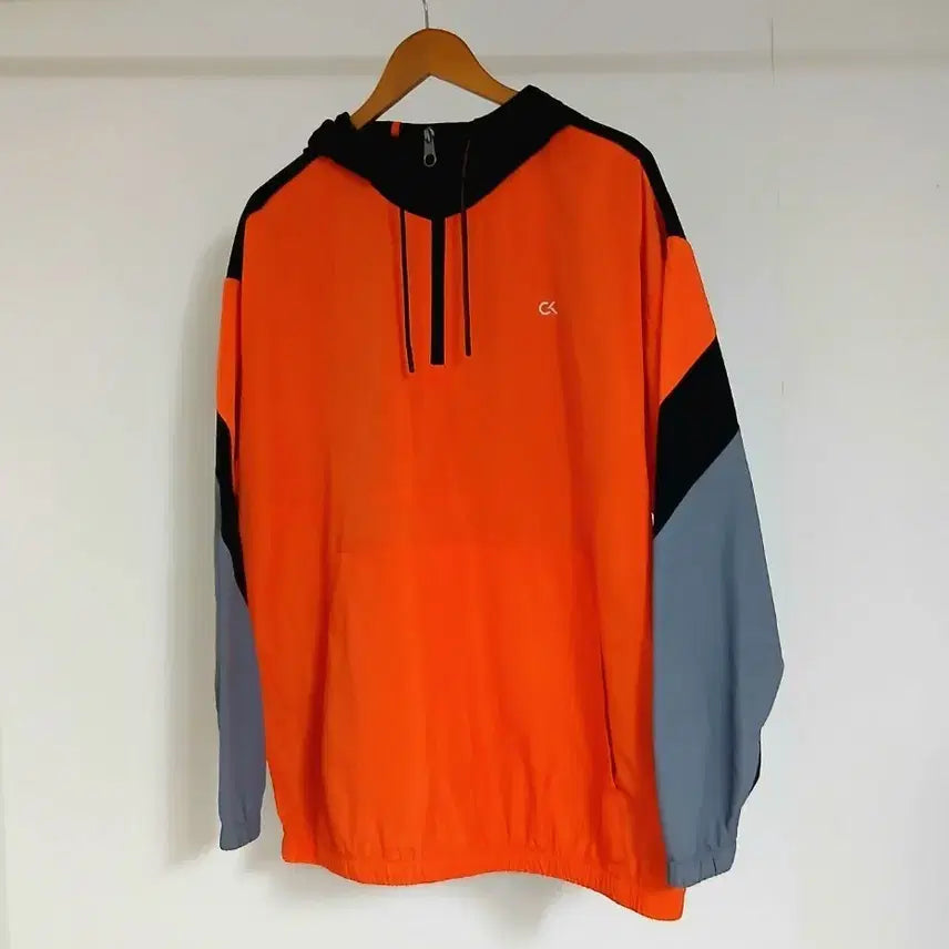 [BUNJANG] Calvin Klein Color Block Hooded Anorak Jacket / [새상품수준]캘빈클라인 오렌지 컬러블록 후드 아노락:L