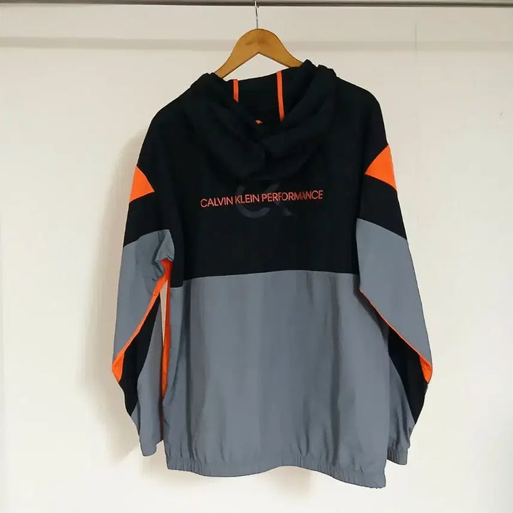 [BUNJANG] Calvin Klein Color Block Hooded Anorak Jacket / [새상품수준]캘빈클라인 오렌지 컬러블록 후드 아노락:L