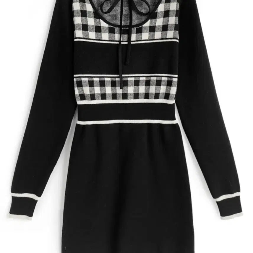 [SOLD OUT] 그레일 grl 리본깅엄체크 리본 니트 미니 원피스 L블랙 스나계 에블린