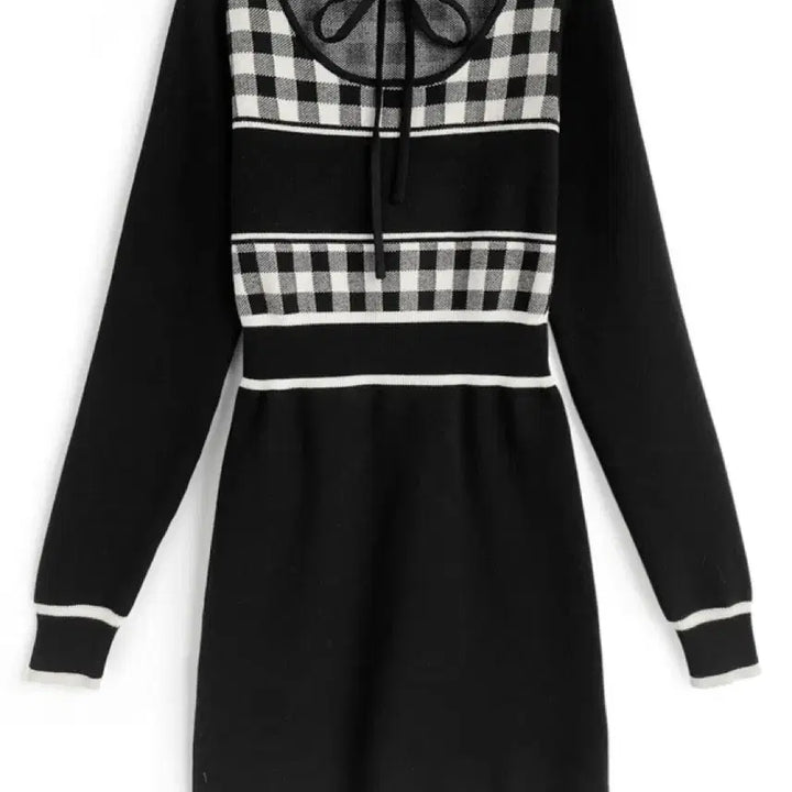 [SOLD OUT] 그레일 grl 리본깅엄체크 리본 니트 미니 원피스 L블랙 스나계 에블린