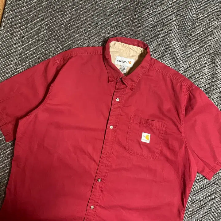[SOLD OUT] 칼하트 레드 코튼 반팔 셔츠 XL TALL